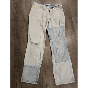 Flying Monkey White Blue Patch Jeans Boyfriend Fit‎ Size 28
